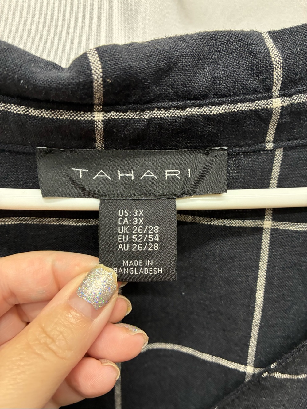 Tahari windowpane oversized shirt size 3x linen blend black white popover - Picture 4 of 7